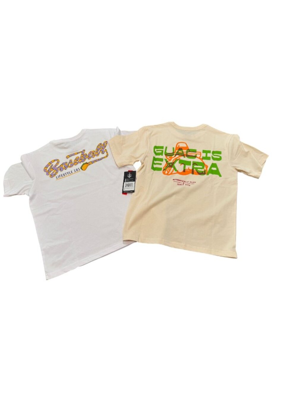 NWT Baseball 101-set of two youth Medium shirts "guac is extra" and "tacos"